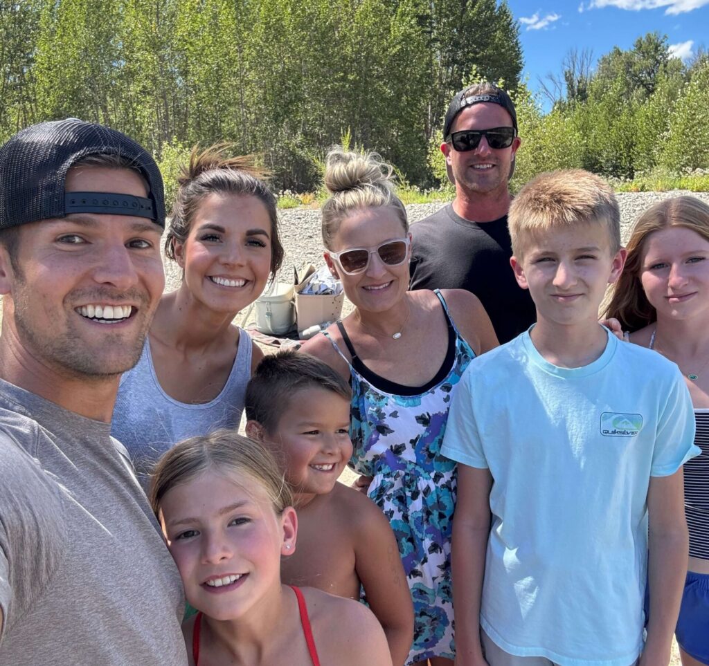 Dr. Nate Moller's family and running partner Chris's family at the river near Chelan, Washington on a rest day from training