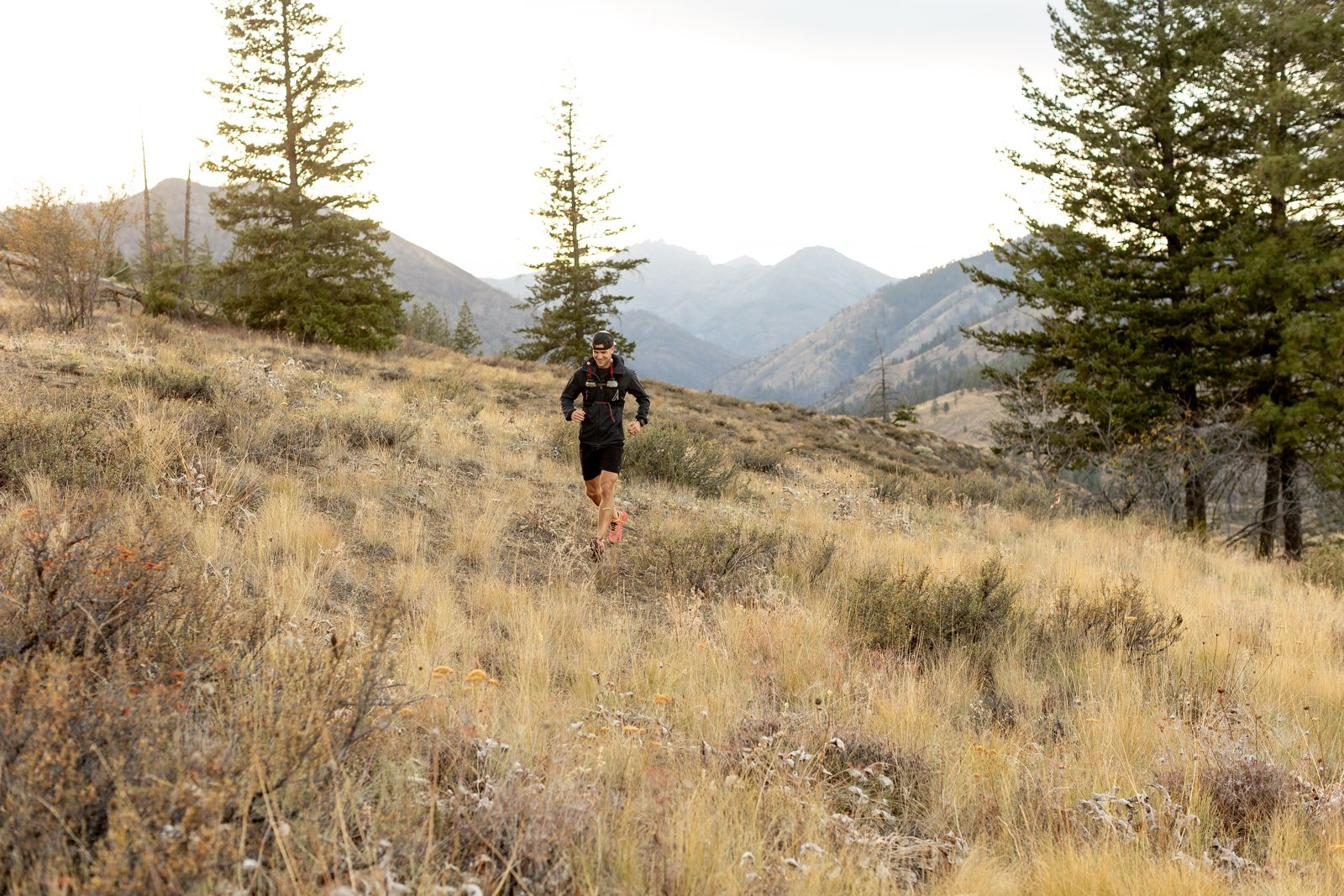 Wide mountain meadow near Chelan with a runner in the distance
